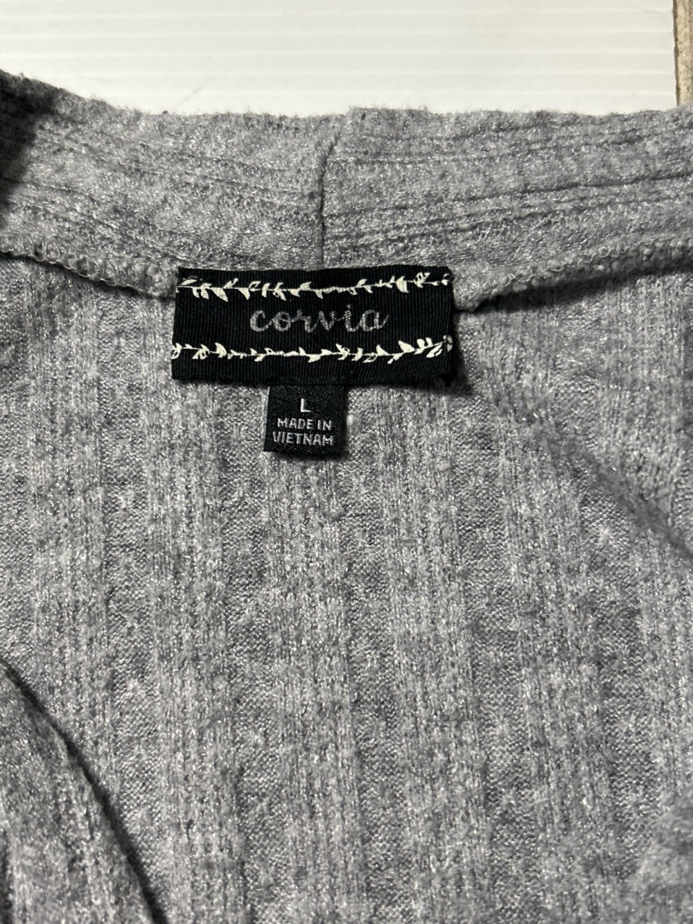 Lightweight Gray Open-Front Ribbed Women's Cardigan - Picture 4 of 5